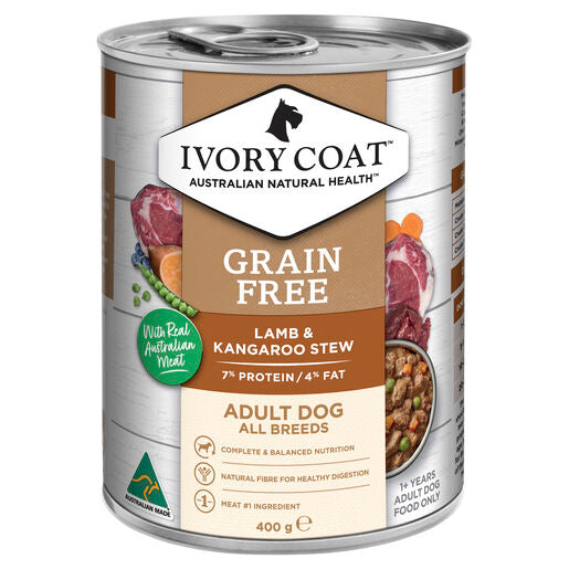IVORY COAT Grain Free Adult Wet Dog Food Lamb & Kangaroo Stew 400g