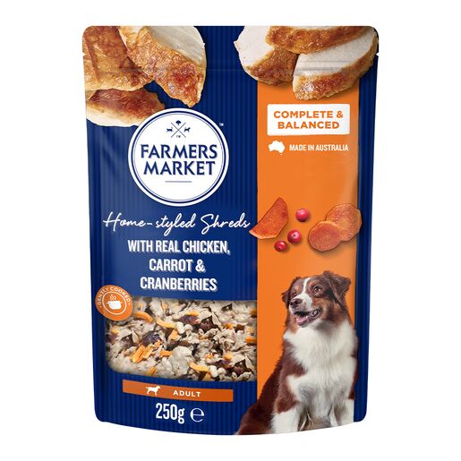 Farmers Market Home Styled Shreds with Beef Red Lentils Peas and Carrots Chilled Dog Food 250g