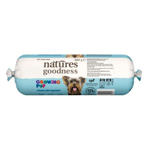 Natures Goodness Grain Free Puppy Chilled Fresh Dog Roll Growing Pup Chicken with Vegetables 680g